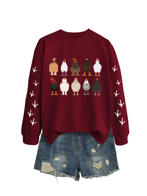 Crew neck long sleeve ten chickens footprint left and right hand print casual fashion sweater women m301720