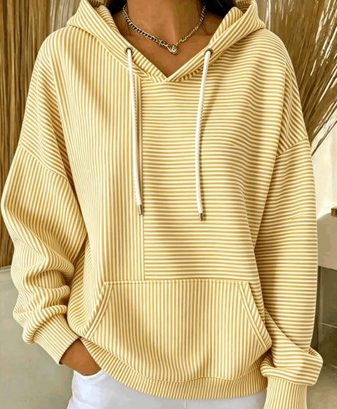 New loose casual striped splicing drawstring hooded sweater m303006