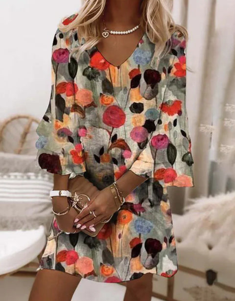 Robe décolleté en V imprimée sur toute la surface m302858