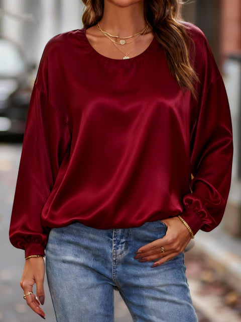 Casual Crew Neck Long Sleeve Pullover Loose Women's T-Shirt FF303117