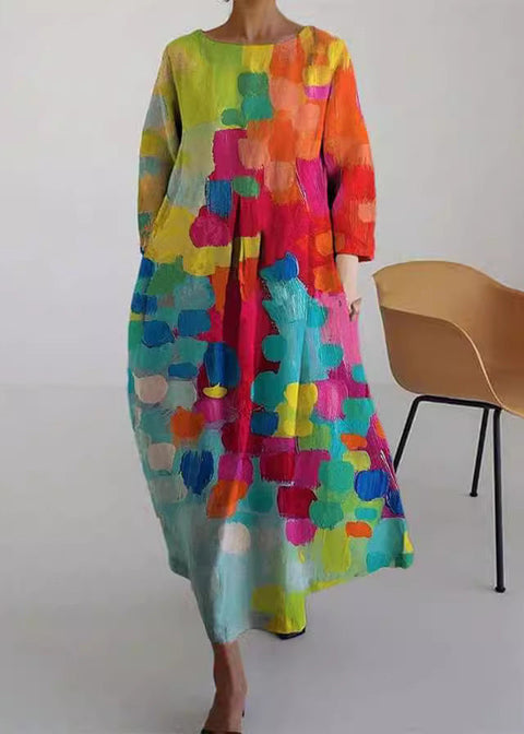 Loose new retro floral loose women's printed long dress m300916