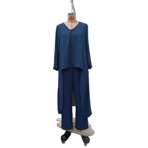Women's summer pocket V-neck 2-piece set solid color loose women's clothing m302332