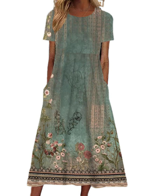 Damen Rundhals Kurzarm Langes Kleid Bohemian Kleid m302895