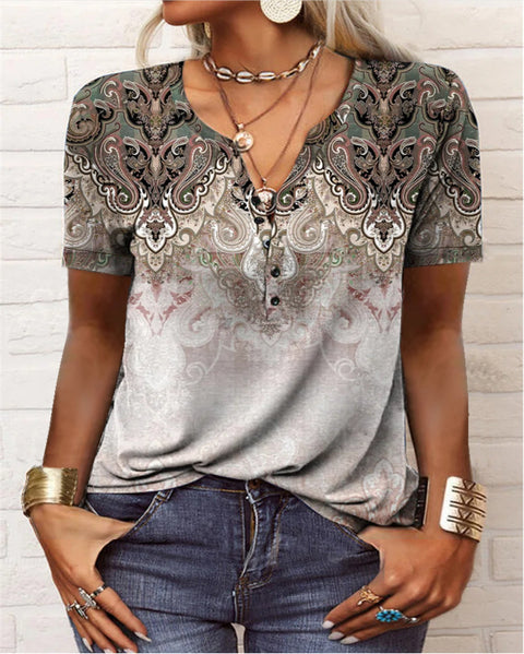 Women's short-sleeved printed ethnic fashion T-shirt women's m300017