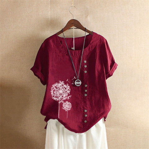 Large size casual loose cotton and linen short-sleeved pullover T-shirt cotton and linen women's clothing large size women's clothing m302737