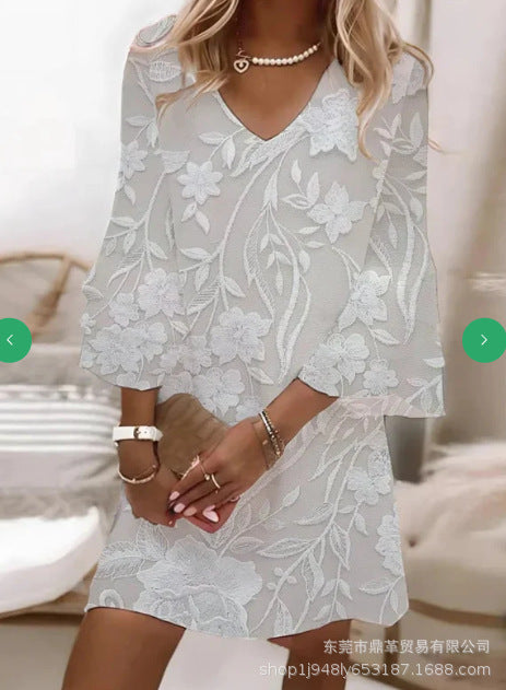 Robe décolleté en V imprimée sur toute la surface m302858