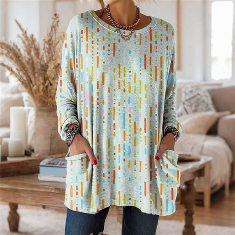 3D printed women's new medium and long pocket round neck pullover fashion T-shirt m303192