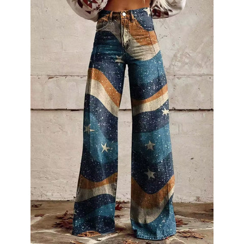 3D heat transfer flared pants simulation denim trousers loose pants m301550