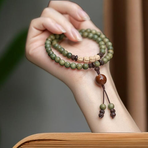 Green sandalwood double circle Buddha bead bracelet, green sandalwood sandalwood bracelet, passion seed bracelet m3331262.