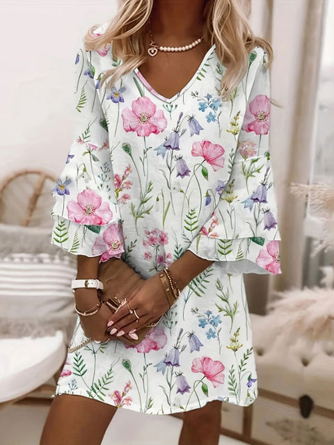 Robe décolleté en V imprimée sur toute la surface m302858
