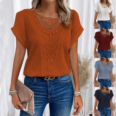 Lace splicing short-sleeved t-shirt spot cross-border women's clothing m301776