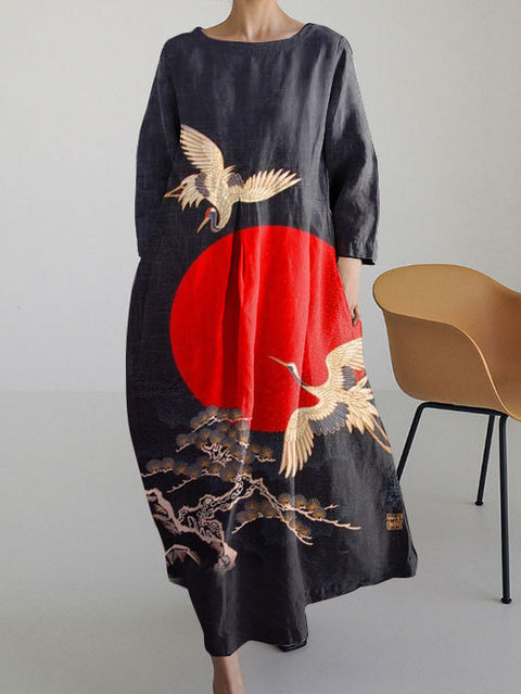 Loose Crew Neck Fashion Premium Long Sleeve Printed Dress m301044