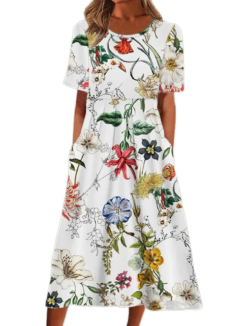 Damen Rundhals Kurzarm Langes Kleid Bohemian Kleid m302895