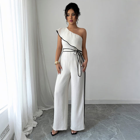 Elegant wind slanted shoulder vest wide leg pants jumpsuit m301391
