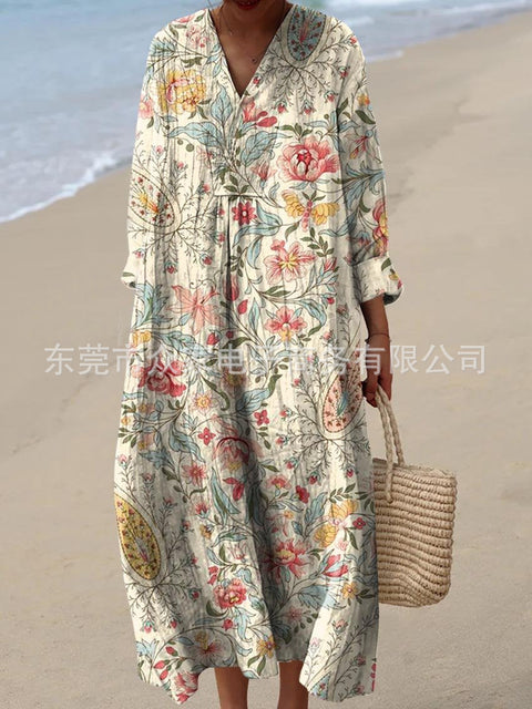 Ladies casual floral 3D printing sleeve dress m301071