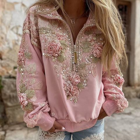 3D printed women's autumn and winter fashion casual stand-up collar sweater m302118