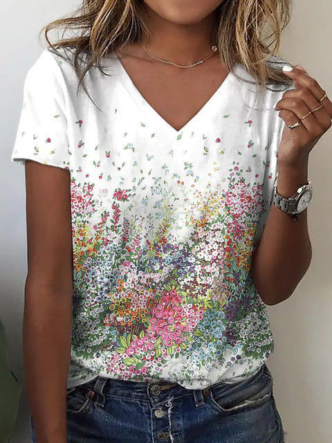 V-neck top 3D rose morning glory T-shirt m303194