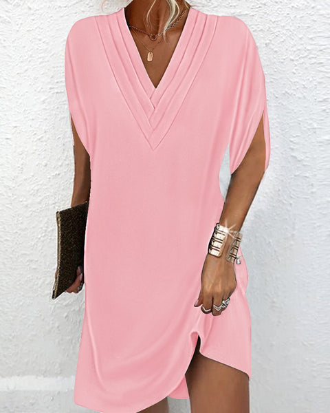 Women's spring/summer V-neck pleated bat sleeve dress m302952