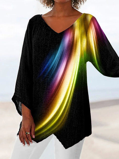 3D printing animal natural scenery V-neck nine-quarter sleeve loose T-shirt m301694