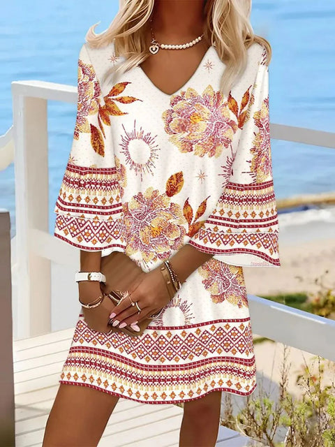 Robe décolleté en V imprimée sur toute la surface m302858