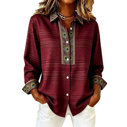 Women's unique ethnic style printed long-sleeved shirt m303211