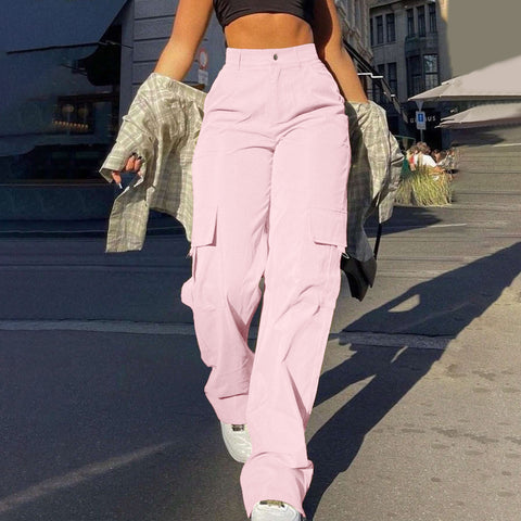 Fashion multi-pocket tooling straight trousers m301370