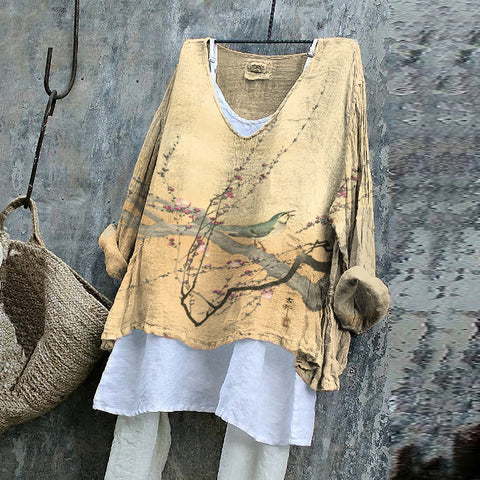 Long-sleeved printed casual pullover loose round neck single-piece T-shirt (without under shirt) m301042