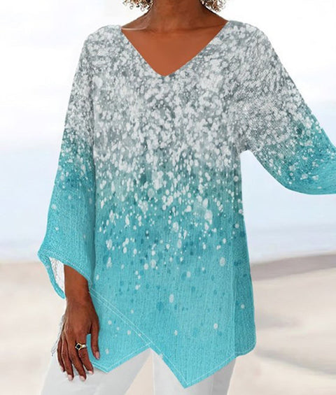 3D printing animal natural scenery V-neck nine-quarter sleeve loose T-shirt m301694