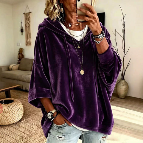 Solid color casual golden velvet hooded sweater m303098