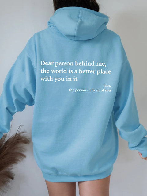 Women's fleece sweater plain letter print kangaroo pocket drawstring print hoodie m301967