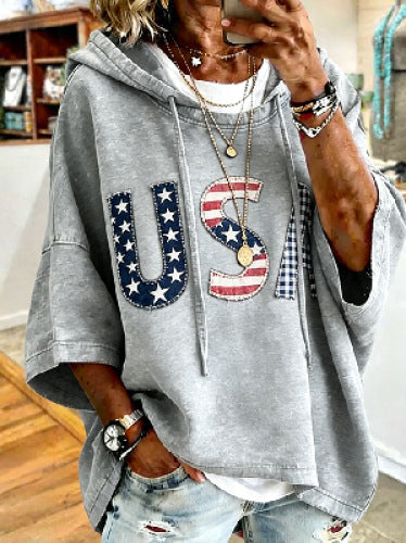 Independence Day 250th Anniversary Printed Loose Hooded T-Shirt m302995