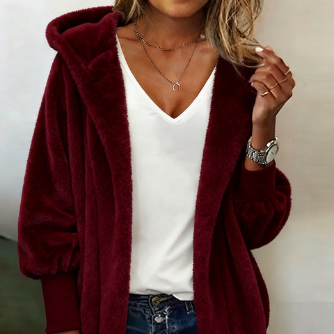 Hooded loose women's plush casual jacket m302192