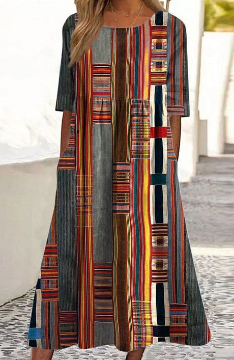 Up and down splicing pocket size printing large wide dress m302623-1