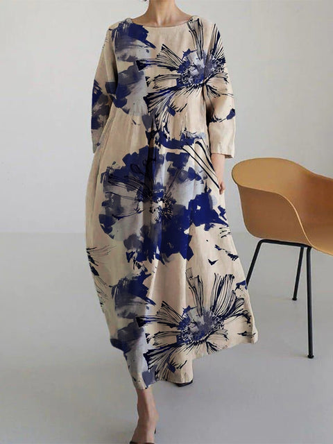 Loose Crew Neck Fashion Premium Long Sleeve Printed Dress m301044
