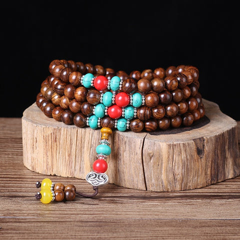 Natural Vietnamese Huanghuali 108 Buddha Beads Bracelet, Rosewood Lotus Bracelet, Wenwan Fragrant Wooden Bracelet m3331302