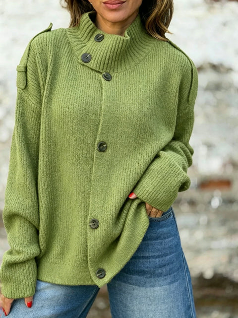 Autumn and winter turtleneck sweater women's cardigan button solid color knitted jacket m303230