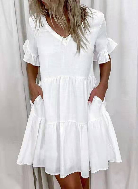 Short Print Ruffled Pocket Dress M300182