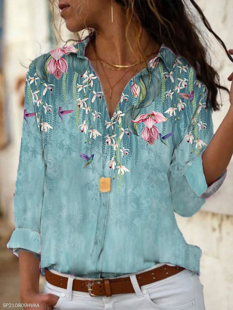 Digital Print Long Sleeve Shirt Urban Lady Print Top M302358