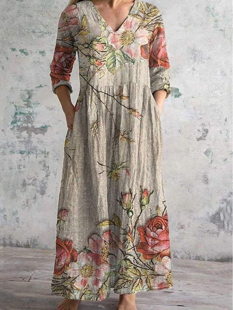 Women's fashion floral print medium and long dress m301039