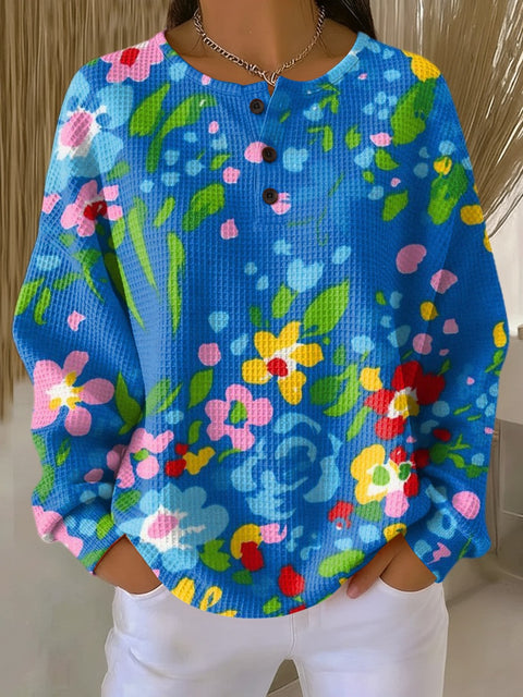 3D digital printing loose casual waffle stand-up collar long sleeve m303065