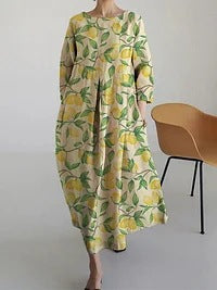 Loose crew neck fashion high-end long-sleeved printed dress m301054