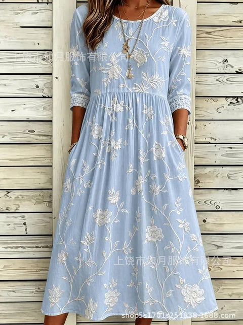 New digital short-sleeved printed women's 7-point sleeve casual dress m303012
