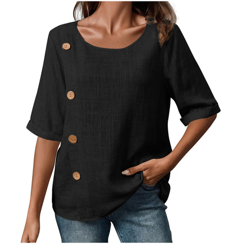 New Women's Cotton and Linen Button Fashion Casual Top m302034