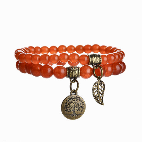 Tree of Life Leaf Pendant Set Bracelet Colorful Tiger Eye Amethyst Agate Bracelet m3331289