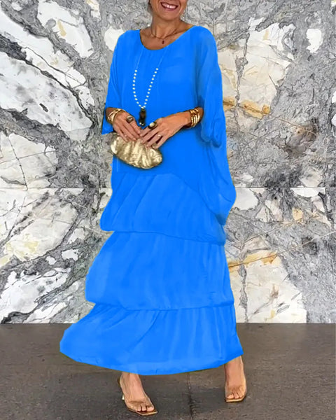 Fashion women's temperament round neck bat sleeve long dress m301334