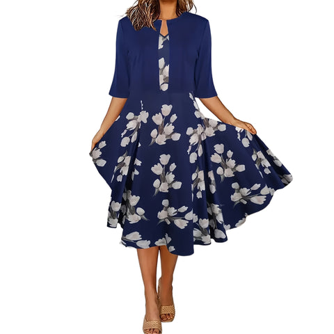 New women's long dress two-piece set flower and grass print crew neck dress jacket m302471