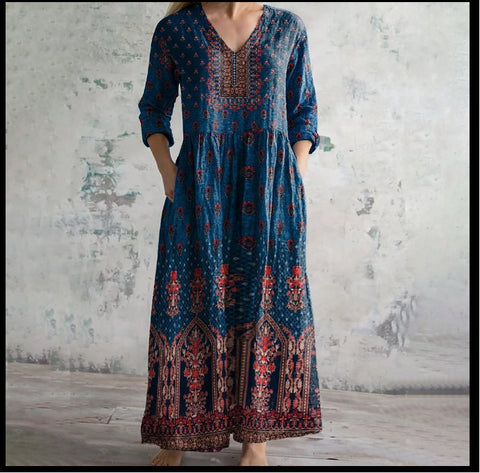 3D printing summer casual loose long-sleeved dress m301729