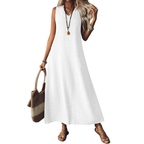Sleeveless V-neck back zipper one-piece elegant long dress m302805
