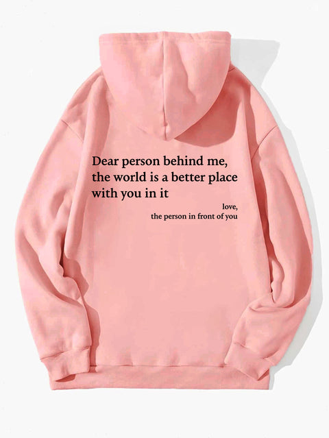 Women's fleece sweater plain letter print kangaroo pocket drawstring print hoodie m301967