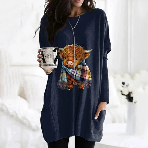 Digital printing women's fashion round neck medium and long top T-shirt m302271